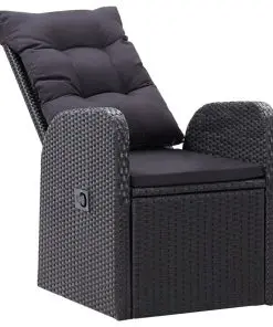vidaXL Reclining Garden Chairs 2 pcs with Cushions Poly Rattan Black