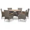 vidaXL 7 Piece Outdoor Dining Set Poly Rattan Acacia Wood Grey