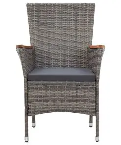 vidaXL 7 Piece Outdoor Dining Set Poly Rattan Acacia Wood Grey