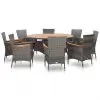 vidaXL 9 Piece Outdoor Dining Set Poly Rattan Acacia Wood Grey