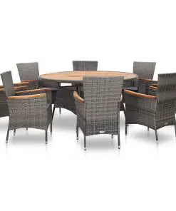 vidaXL 9 Piece Outdoor Dining Set Poly Rattan Acacia Wood Grey