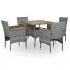 vidaXL 5 Piece Outdoor Dining Set Grey Poly Rattan and Acacia Wood