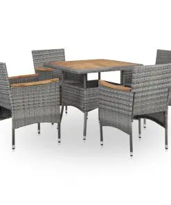 vidaXL 5 Piece Outdoor Dining Set Grey Poly Rattan and Acacia Wood
