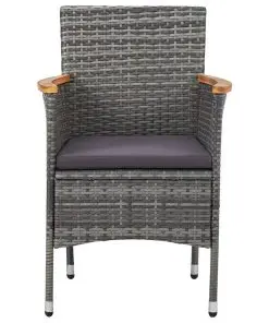 vidaXL 5 Piece Outdoor Dining Set Grey Poly Rattan and Acacia Wood