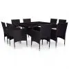 vidaXL 9 Piece Outdoor Dining Set Black Poly Rattan and Glass