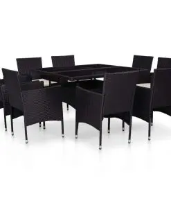 vidaXL 9 Piece Outdoor Dining Set Black Poly Rattan and Glass