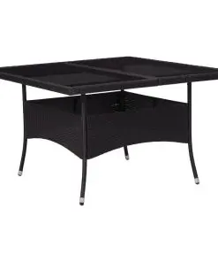 vidaXL 9 Piece Outdoor Dining Set Black Poly Rattan and Glass