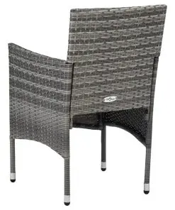 vidaXL 9 Piece Outdoor Dining Set Grey Poly Rattan and Glass