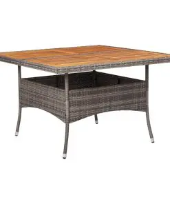 vidaXL Outdoor Dining Table Grey Poly Rattan and Solid Acacia Wood