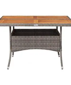 vidaXL Outdoor Dining Table Grey Poly Rattan and Solid Acacia Wood
