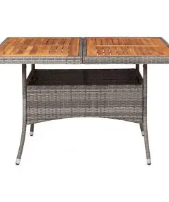 vidaXL Outdoor Dining Table Grey Poly Rattan and Solid Acacia Wood