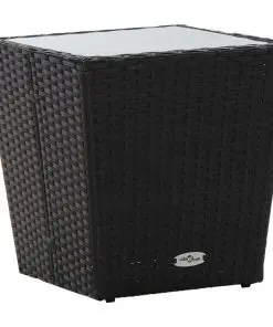 vidaXL Tea Table Black 41.5×41.5×43 cm Poly Rattan and Tempered Glass