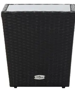 vidaXL Tea Table Black 41.5×41.5×43 cm Poly Rattan and Tempered Glass