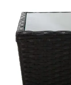 vidaXL Tea Table Black 41.5×41.5×43 cm Poly Rattan and Tempered Glass