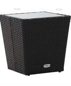 vidaXL Tea Table Black 41.5×41.5×43 cm Poly Rattan and Tempered Glass