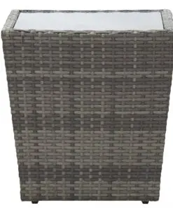vidaXL Tea Table Grey 41.5×41.5×43 cm Poly Rattan and Tempered Glass