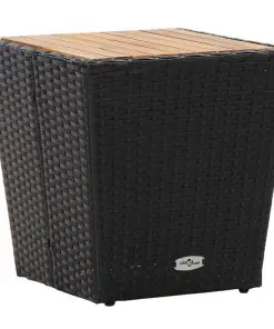 vidaXL Tea Table Black 41.5×41.5×43 cm Poly Rattan and Solid Acacia Wood