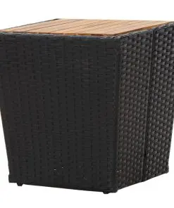 vidaXL Tea Table Black 41.5×41.5×43 cm Poly Rattan and Solid Acacia Wood