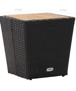 vidaXL Tea Table Black 41.5×41.5×43 cm Poly Rattan and Solid Acacia Wood