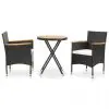 vidaXL 3 Piece Garden Bistro Set Poly Rattan and Solid Acacia Wood Black