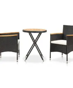 vidaXL 3 Piece Garden Bistro Set Poly Rattan and Solid Acacia Wood Black
