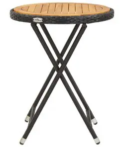 vidaXL 3 Piece Garden Bistro Set Poly Rattan and Solid Acacia Wood Black