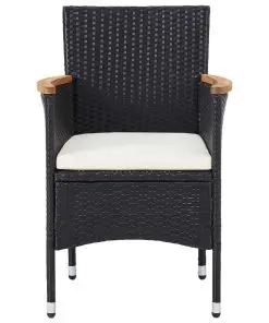 vidaXL 3 Piece Garden Bistro Set Poly Rattan and Solid Acacia Wood Black