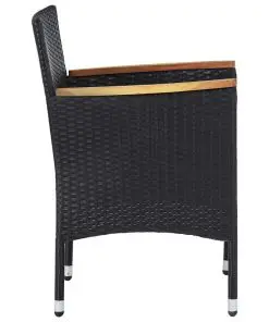 vidaXL 3 Piece Garden Bistro Set Poly Rattan and Solid Acacia Wood Black