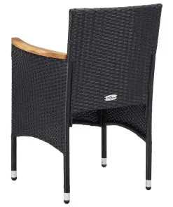 vidaXL 3 Piece Garden Bistro Set Poly Rattan and Solid Acacia Wood Black