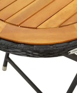 vidaXL 3 Piece Garden Bistro Set Poly Rattan and Solid Acacia Wood Black