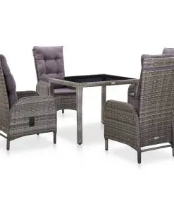vidaXL 5 Piece Outdoor Dining Set Poly Rattan and Tempered Glass Grey