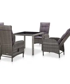 vidaXL 5 Piece Outdoor Dining Set Poly Rattan and Tempered Glass Grey