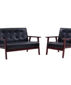 vidaXL Sofa Set 2 Piece Black Faux Leather