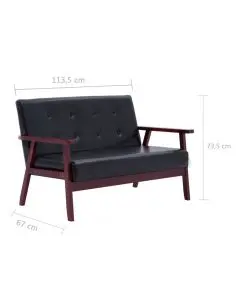 vidaXL Sofa Set 2 Piece Black Faux Leather