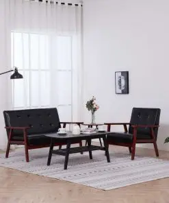 vidaXL Sofa Set 2 Piece Black Faux Leather