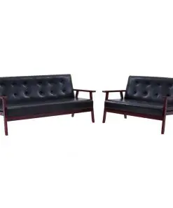 vidaXL Sofa Set 2 Piece Black Faux Leather