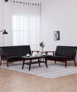 vidaXL Sofa Set 2 Piece Black Faux Leather
