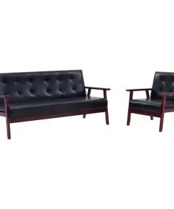 vidaXL Sofa Set 2 Piece Black Faux Leather