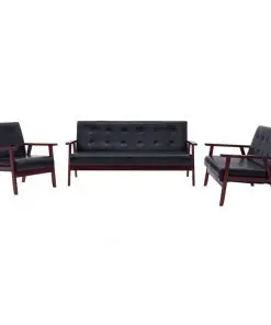 vidaXL Sofa Set 3 Piece Black Faux Leather