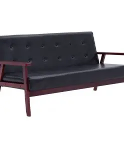 vidaXL Sofa Set 3 Piece Black Faux Leather