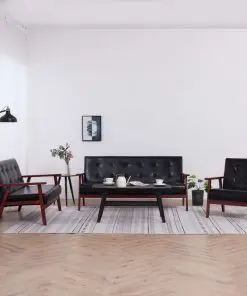 vidaXL Sofa Set 3 Piece Black Faux Leather