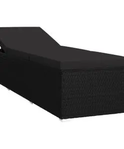 vidaXL Sun Lounger with Cushion Poly Rattan Black