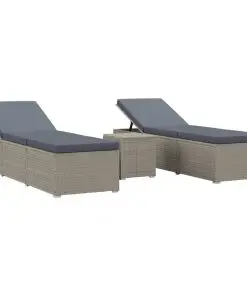 vidaXL 3 Piece Garden Sun Lounger Set Poly Rattan Grey