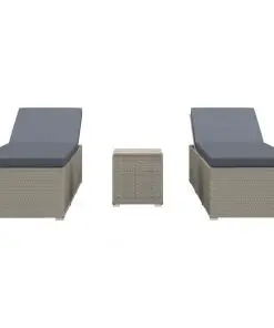 vidaXL 3 Piece Garden Sun Lounger Set Poly Rattan Grey