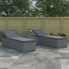vidaXL 3 Piece Garden Sun Lounger Set Poly Rattan Grey vidaXL 3 Piece Garden Sun Lounger Set Poly Rattan Grey
