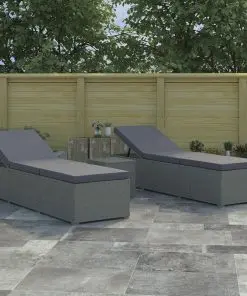 vidaXL 3 Piece Garden Sun Lounger Set Poly Rattan Grey