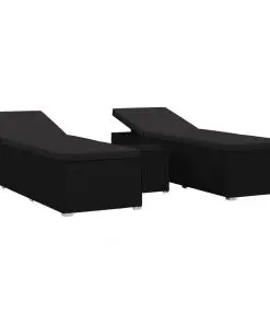 vidaXL 3 Piece Garden Sun Lounger Set Poly Rattan Black