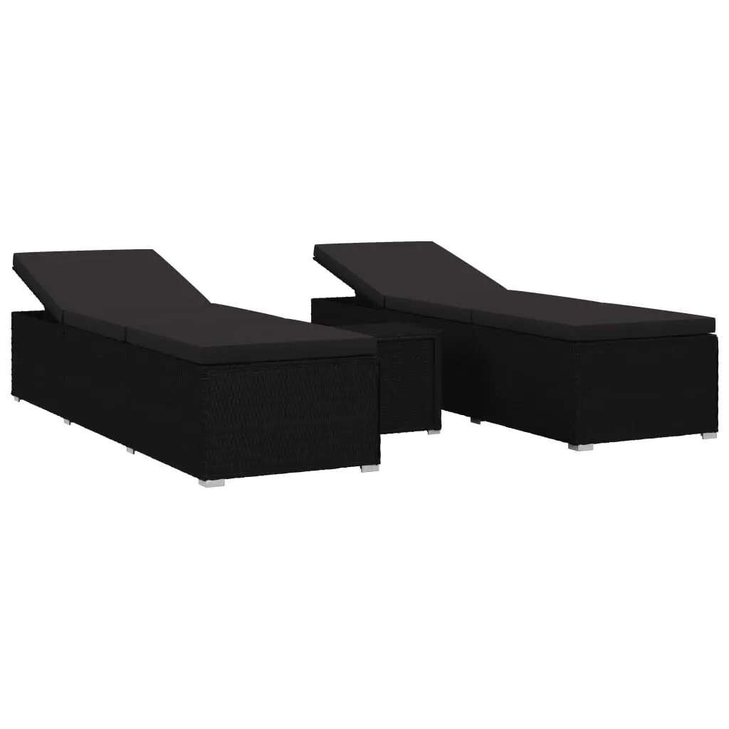 vidaXL 3 Piece Garden Sun Lounger Set Poly Rattan Black