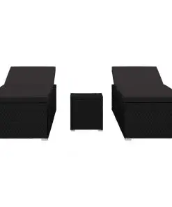 vidaXL 3 Piece Garden Sun Lounger Set Poly Rattan Black