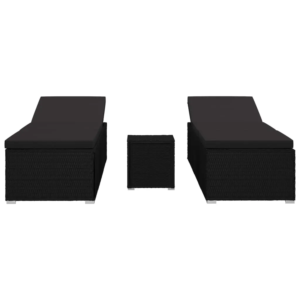 vidaXL 3 Piece Garden Sun Lounger Set Poly Rattan Black